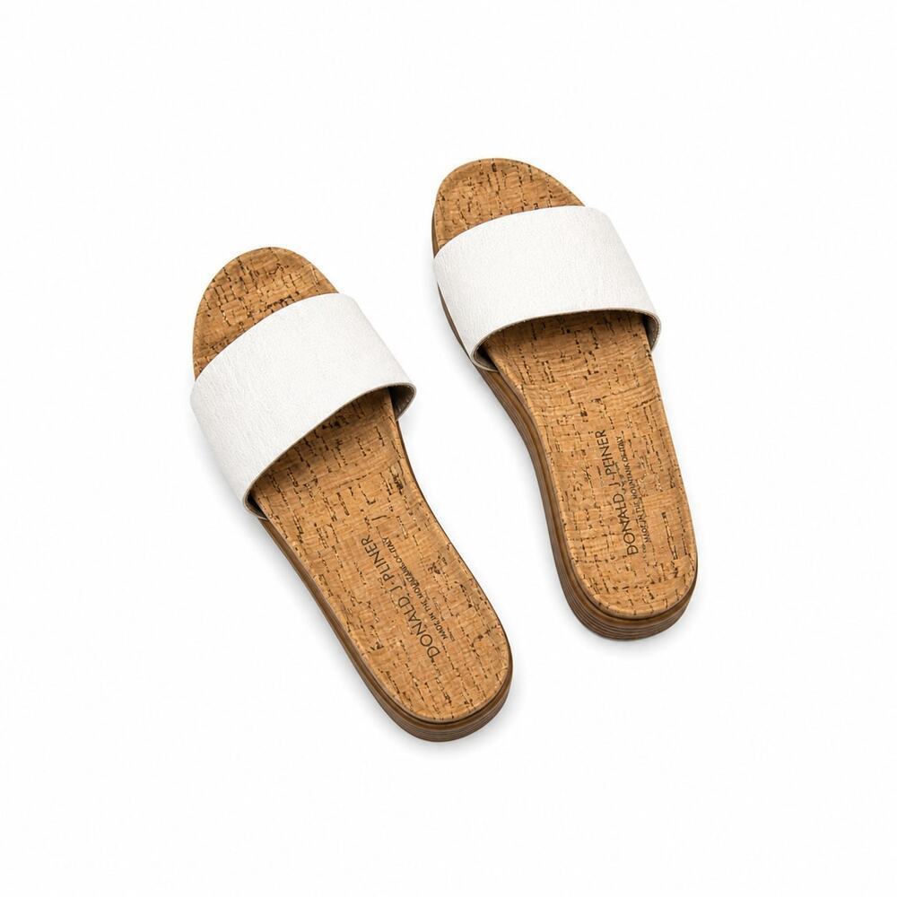 Donald J Pliner Fiji Wedge Slide Sandals Cork Platform White Leather 9.5